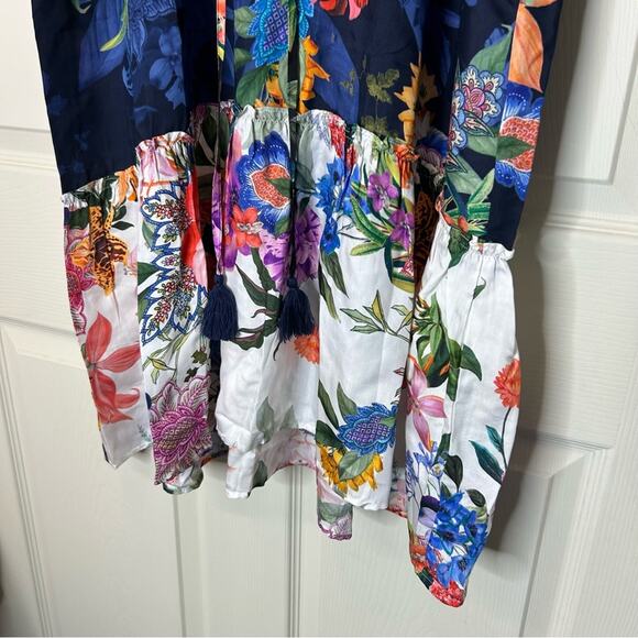 Johnny Was Neon Jungle Mix Tiered Floral Maxi Dress Cotton Silk Size Medium NWT - Picture 7 of 10